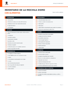 Inventario mochila con alimentos